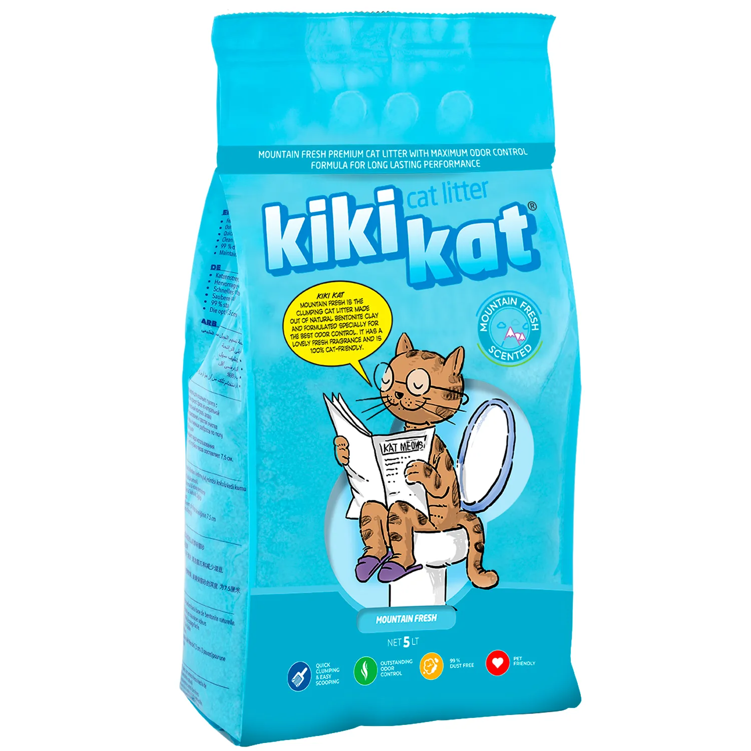 бентонитовый наполнитель для кошачьего туалета "kikikat" супер-белый комкующийся с ароматом "горная свежесть" 5 л