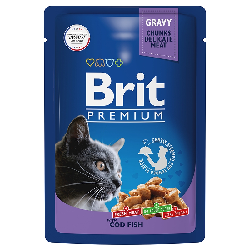 паучи для кошек "brit premium" (брит) с треской в соусе