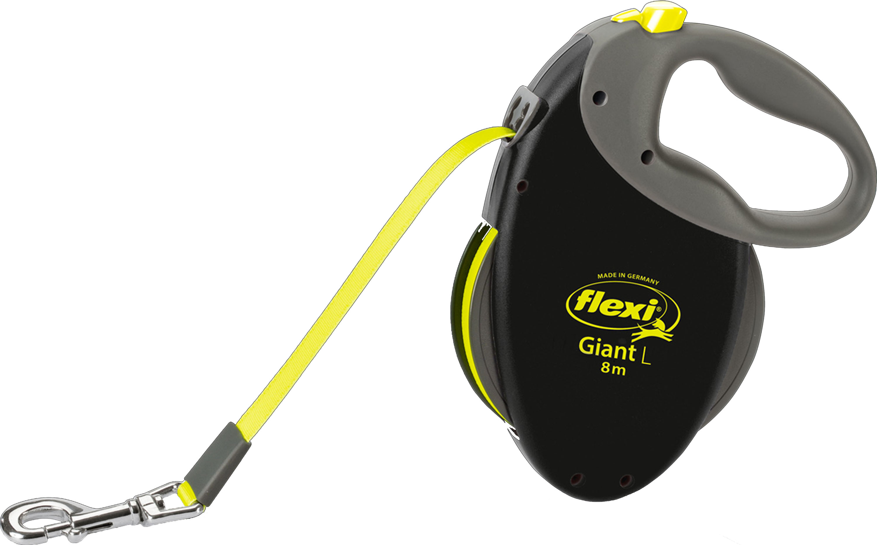 рулетка для животных "flexi giant neon l" (флекси) 8 м до 50 кг (лента) светоотражающая, желтый неон