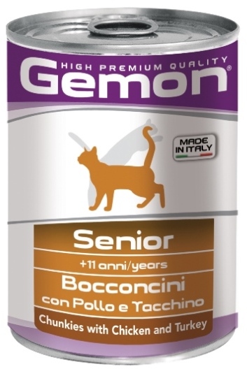 консервы для пожилых кошек "gemon cat" (джимон) кусочки курицы с индейкой