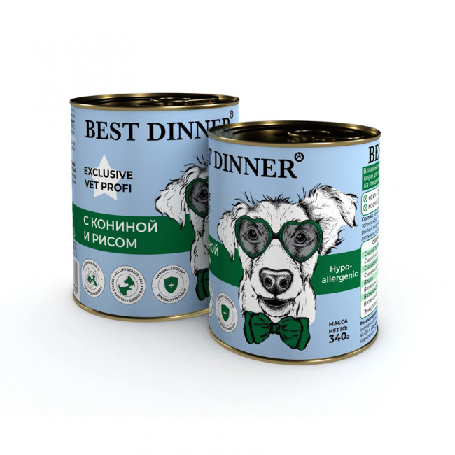 консервы для собак "best dinner exclusive vet profi hypoallergenic" (бест диннер) кониной и рисом
