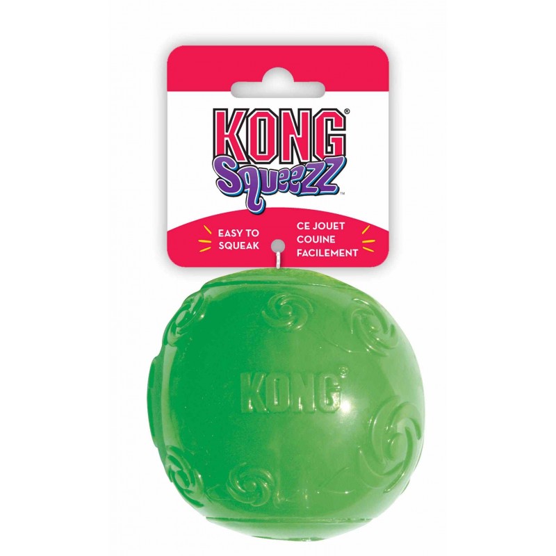 игрушка для собак "kong squeezz" (конг) мячик средний, резиновый с пищалкой 6 см