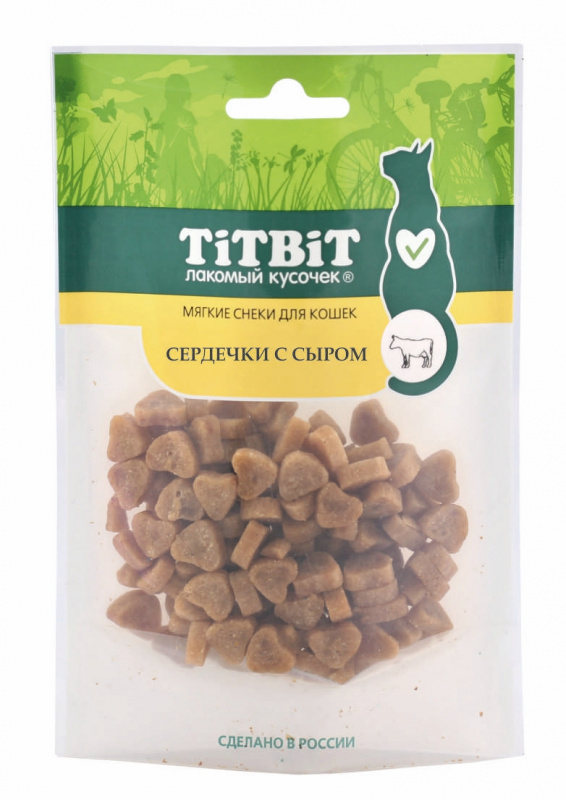 сердечки с сыром "titbit" (титбит) для кошек (мягкие снеки)
