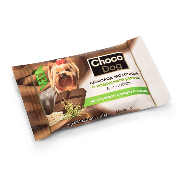 лакомство для собак "choco dog"  молочный шоколад с воздушным рисом тм veda
