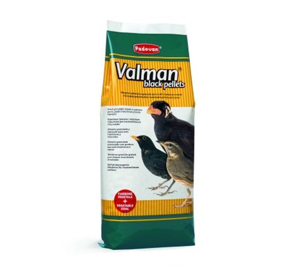 padovan valman black pellets корм дополнительный для насекомоядных птиц с активированным углем и овощами (50/50% к основному корму) 1кг