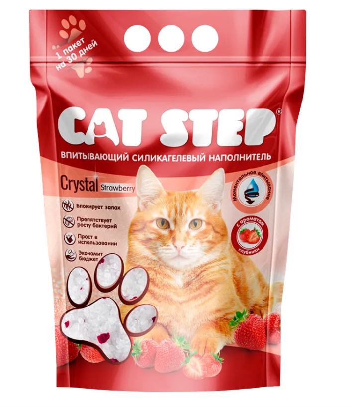 наполнитель для кошачьего туалета "cat step arctic strawberry" (кэт стэп) силикагелевый , аромат клубники