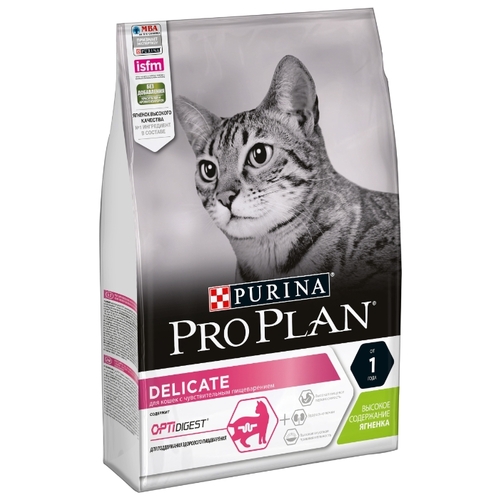 сухой корм для кошек с чувствительным пищеварением"pro plan delicate" (проплан) с ягнёнком и рисом