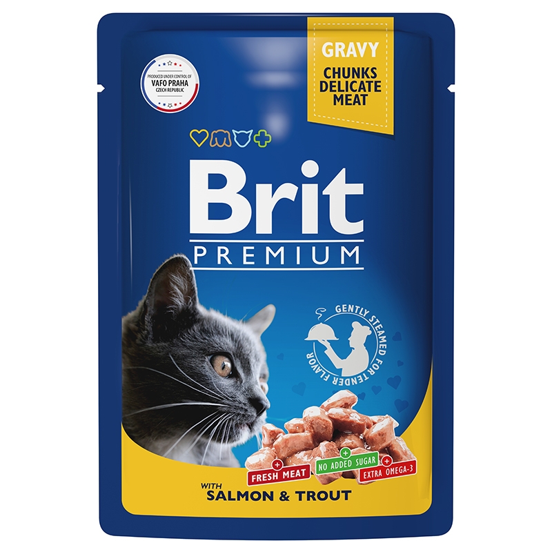 паучи для кошек "brit premium" (брит) с лососем и форелью в соусе