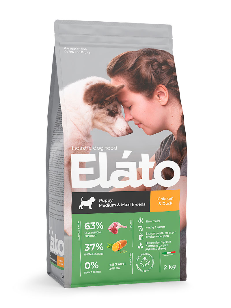 elato holistic puppy medium & maxi chicken & duck полнорационный корм для щенков средних и крупных пород с курицей и уткой