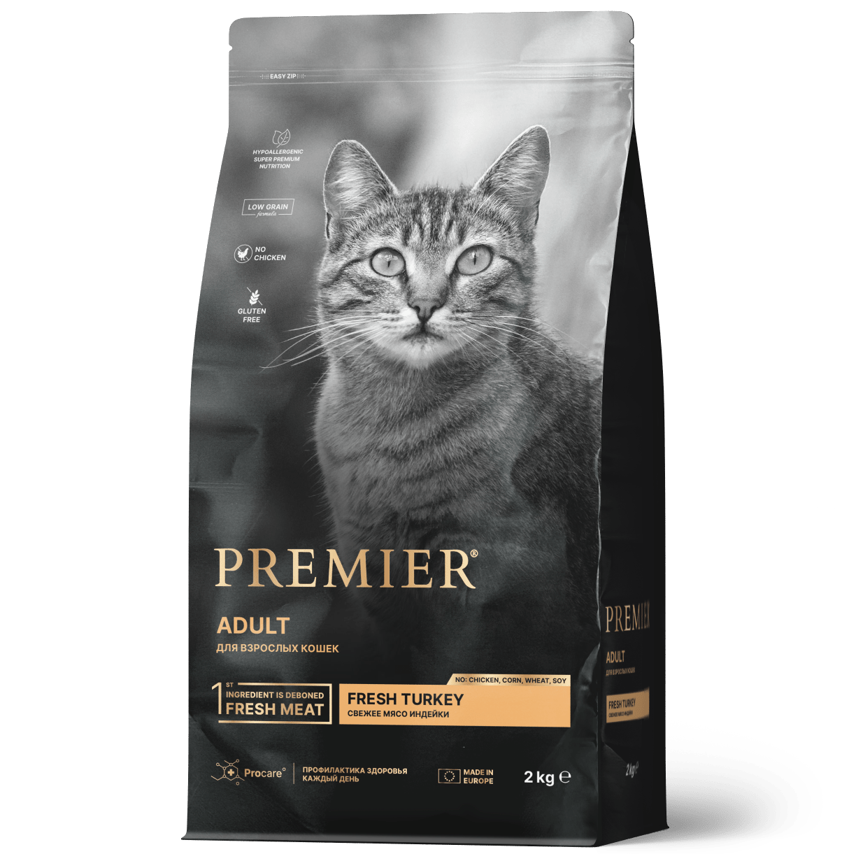 сухой низкозерновой корм для взрослых кошек "premier adult cat fresh turkey" (премьер) свежее мясо индейки