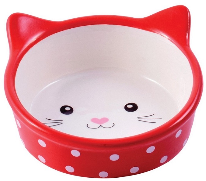 миска керамическая для кошек "mr.kranch" мордочка кошки красная в горошек, 250 мл