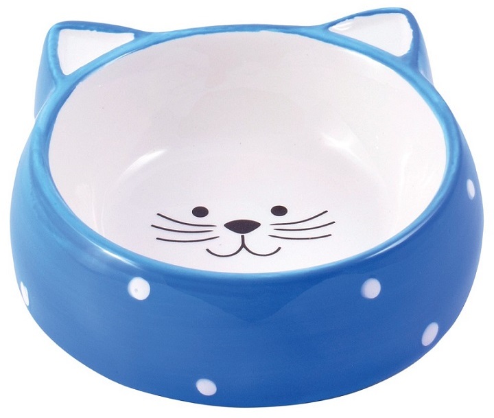 миска керамическая для кошек "mr.kranch" мордочка кошки, 250 мл (голубая)