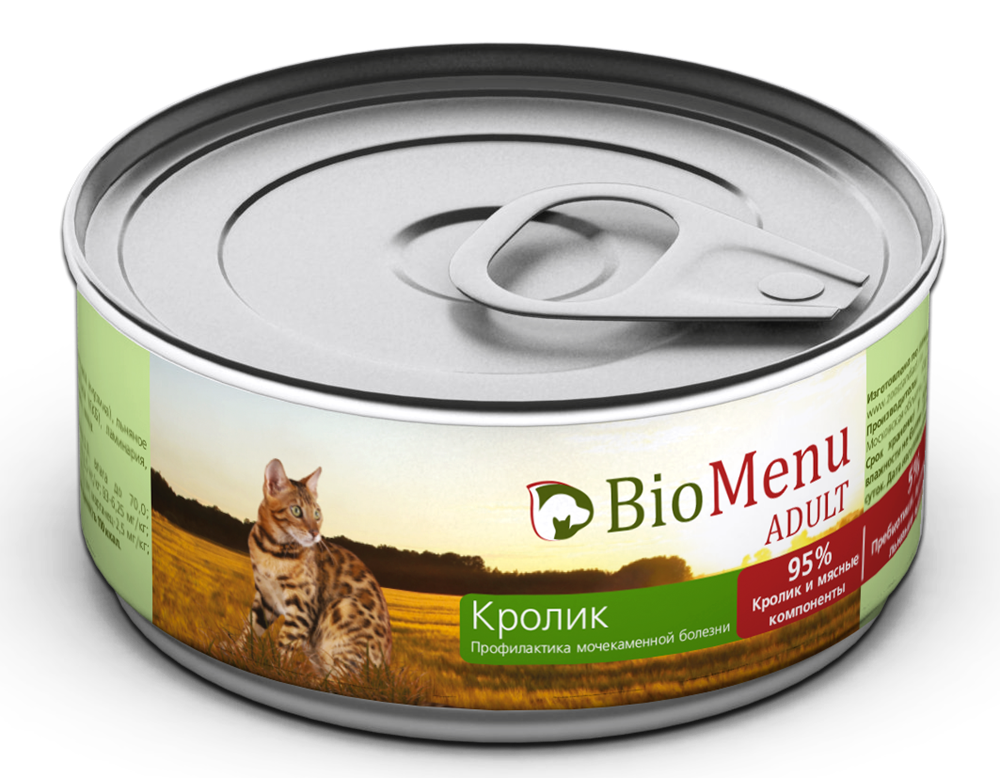 консервы для кошек "био меню" паштет с кроликом