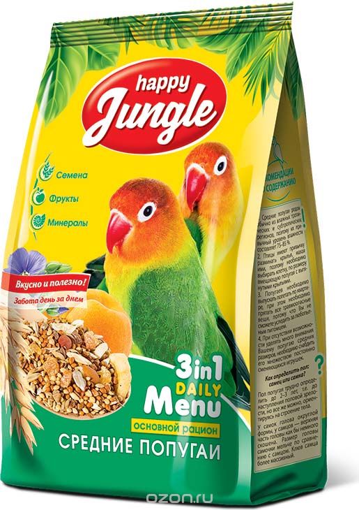 корм для средних попугаев "happy jungle" (хэппи джангл) основной рацион