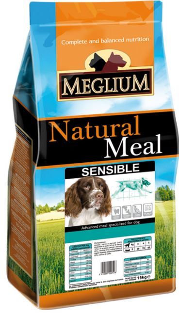сухой корм для взрослых собак с чувствительным пищеварением "meglium sensible" ягненок с рисом