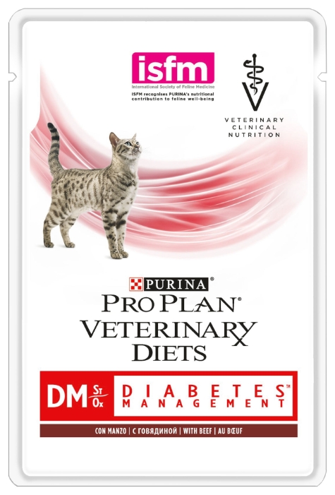 паучи для кошек, страдающих диабетом "pro plan veterinary diets dm diabetes management" (проплан) с говядиной