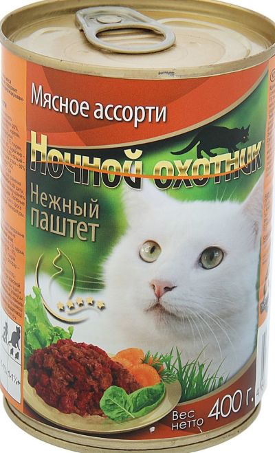 консервы для кошек "ночной охотник" паштет с мясным ассорти