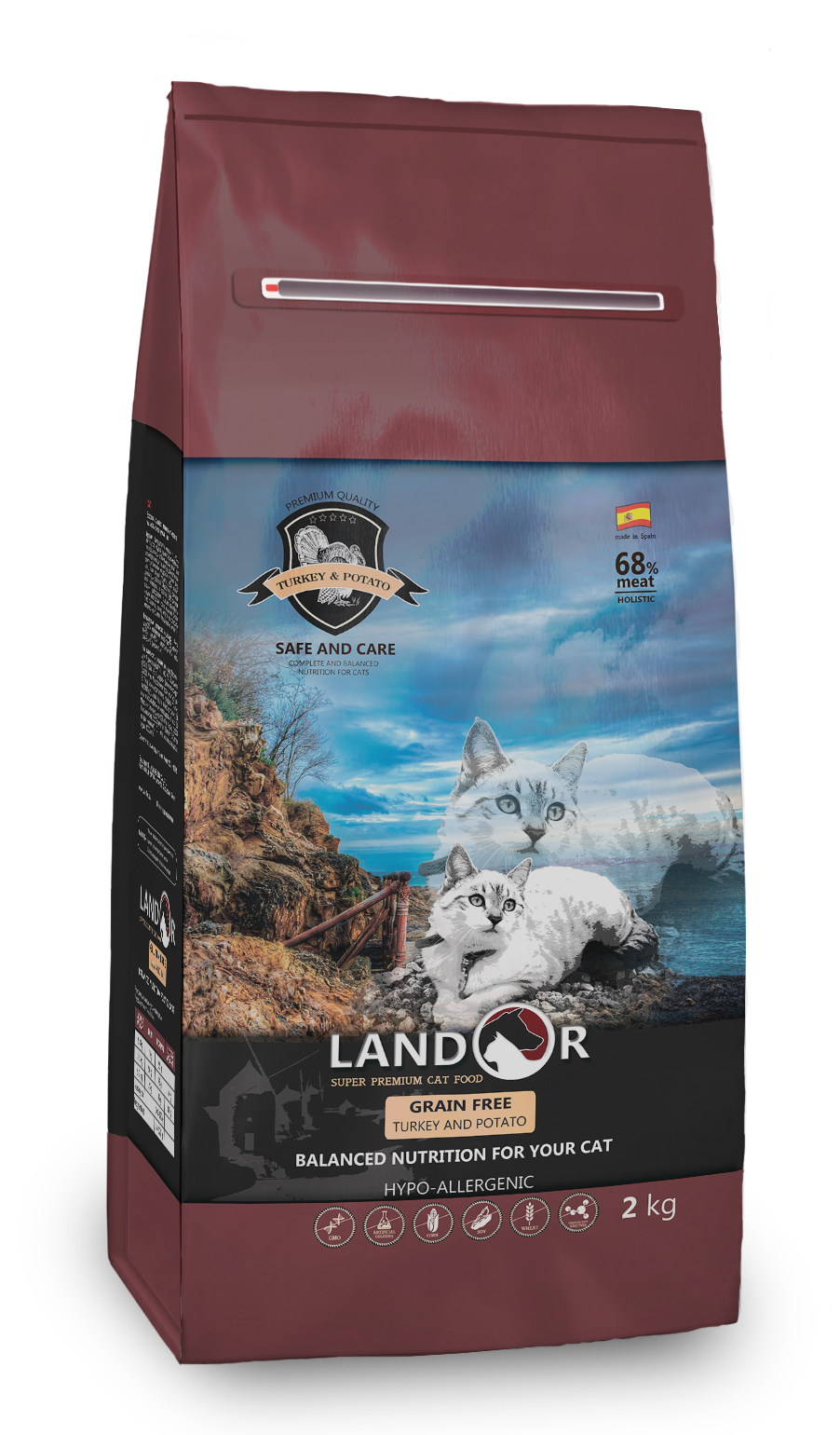 сухой беззерновой корм для кошек "landor grain free" (ландор) с индейкой и бататом