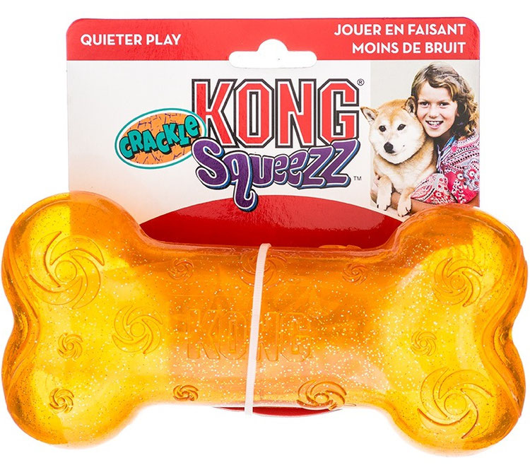 kong игрушка для собак squezz crackle хрустящая косточка средняя 15х4 см