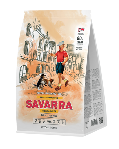 сухой корм для щенков "savarra puppy" (саварра) с индейкой и рисом