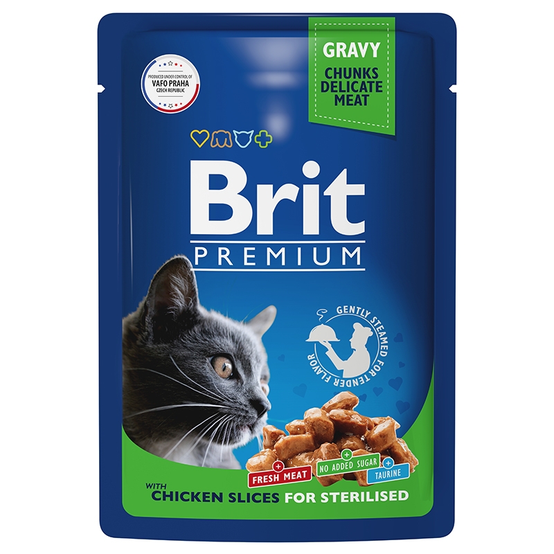 паучи для стерилизованных кошек "brit premium" (брит) с курицей в соусе