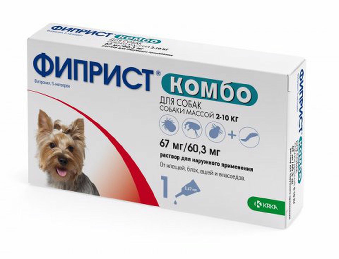 капли для собак 2-10 кг "фиприст комбо" инсектоакарицидные, 1 пипетка по 0,67 мл