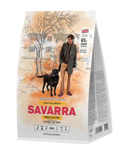 сухой корм для собак "savarra adult dog turkey" с индейкой и рисом