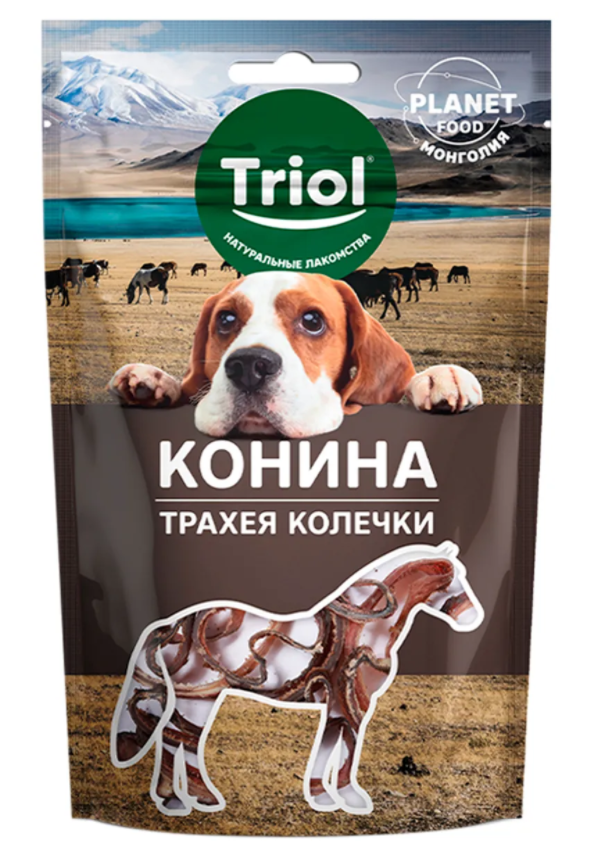 лакомство для собак "triol planet food" (триол) трахея конская в колечках (30 г)