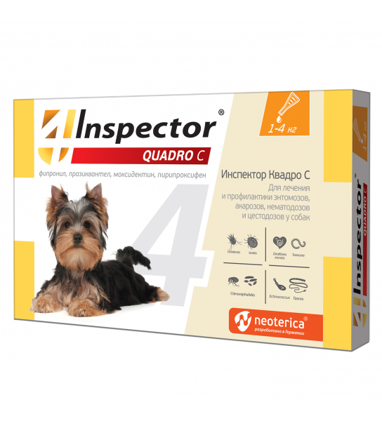капли для собак (до 4 кг) "inspector" (инспектор) от наружных и внутренних паразитов, 0,4 мл