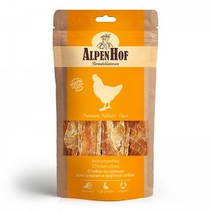 лакомство для средних и крупных пород собак "alpenhof" (альпен хоф) стейки из курицы
