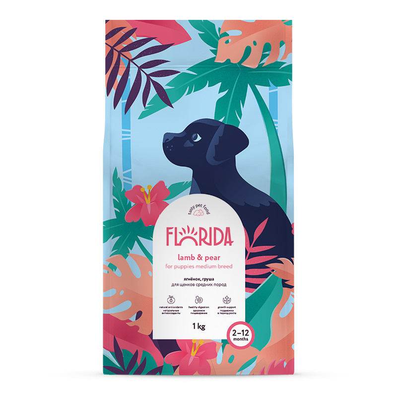 сухой корм для щенков средних пород "florida" (флорида) с ягненком и грушей