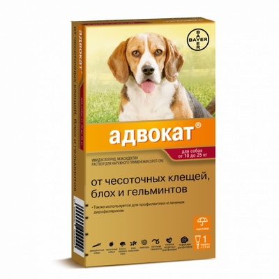 капли на холку для собак (10-25 кг) "адвокат", 2,5 мл
