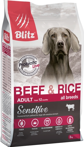 сухой корм для собак всех пород "blitz classic" (блиц) говядина и рис
