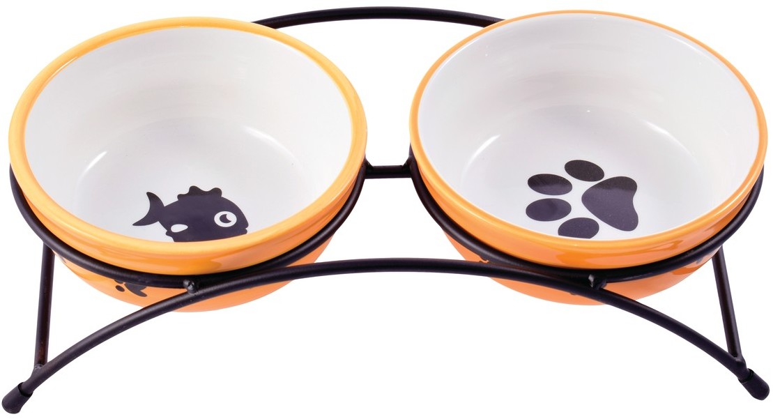 миски керамические для собак и кошек двойные на подставке "mr.kranch", 2x290 мл (оранжевые)