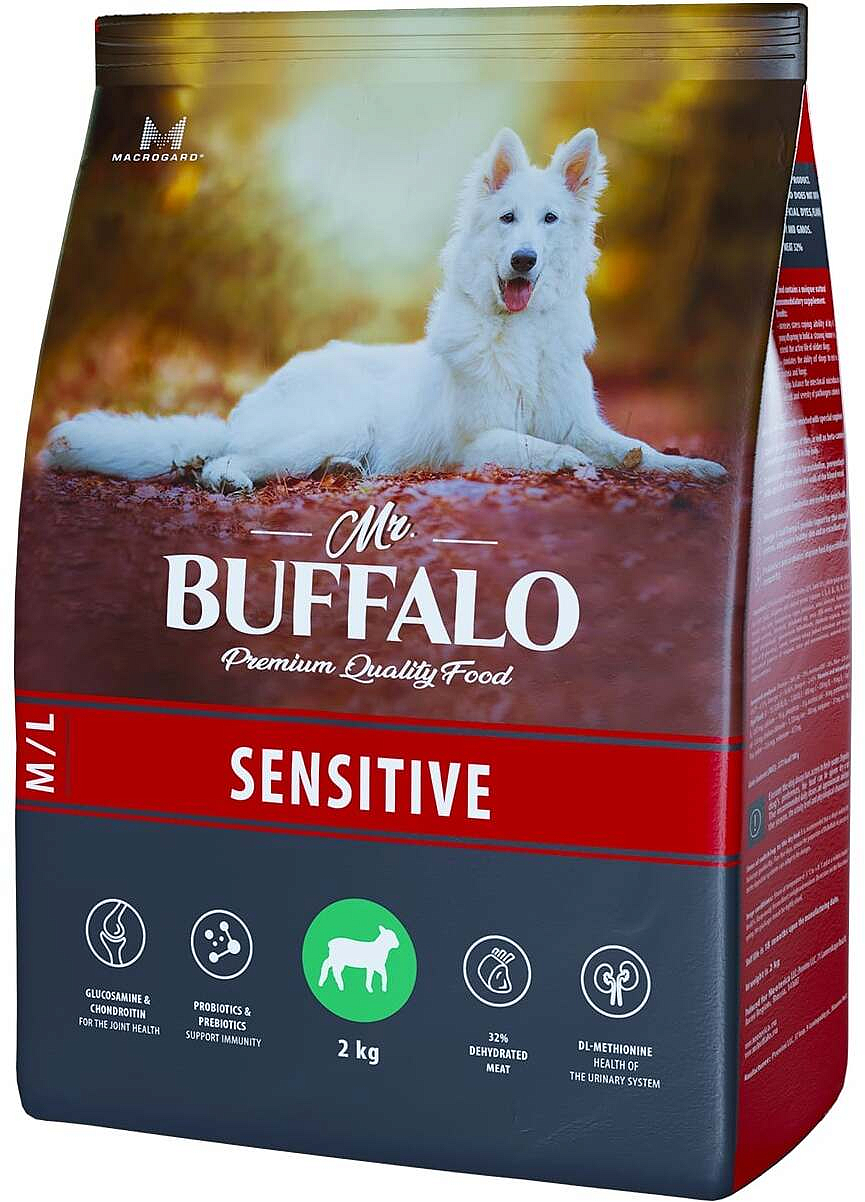 сухой корм для собак средних и крупных пород с чувствительным пищеварением mr. buffalo sensitive с ягненком