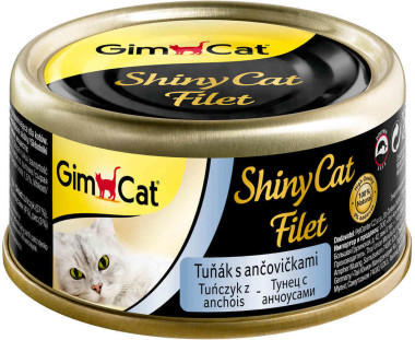 консервы для кошек "gimcat shinycat filet" из тунца с анчоусами (70 г)