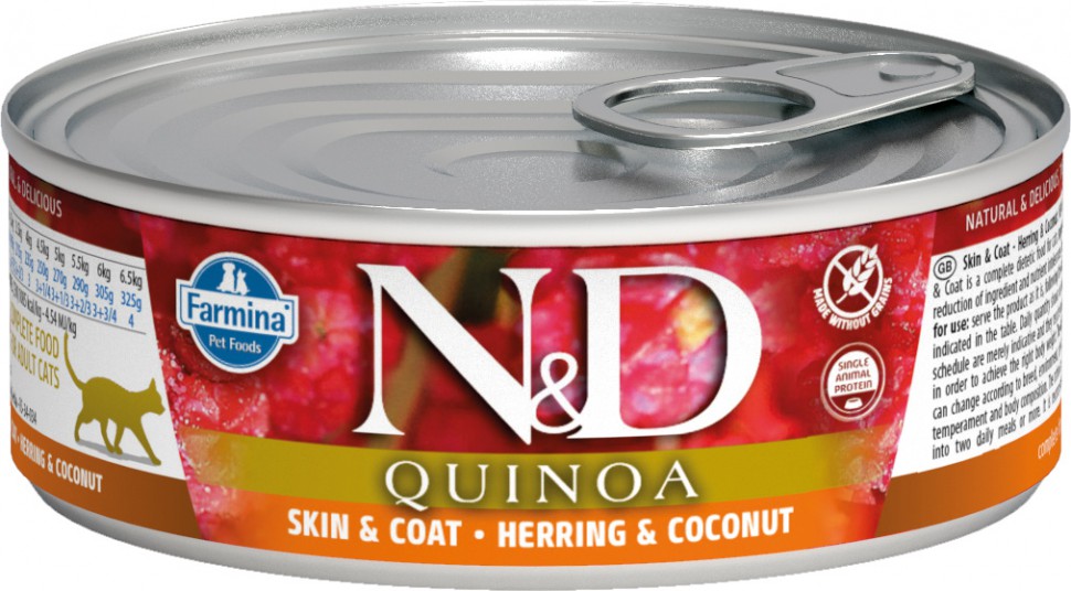 фармина 02154 n&d quinoa кон.д/кошек сельдь с кокосом