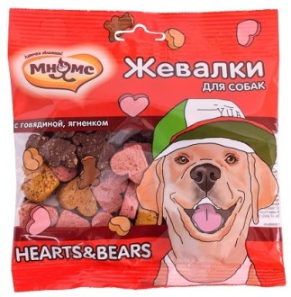 мнямс лакомство для собак "жевалки hearts&bears" с говядиной и ягненком