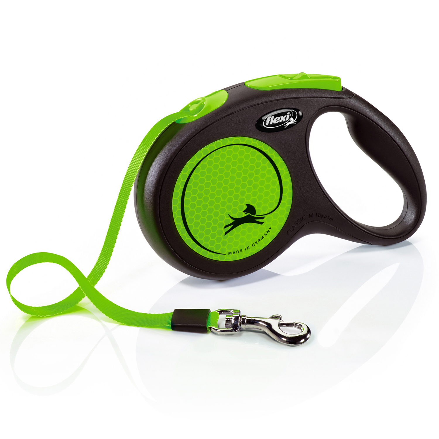 рулетка для животных "flexi neon new m" (флекси) 5 м до 25 кг (лента), светоотражающая, зеленый неон