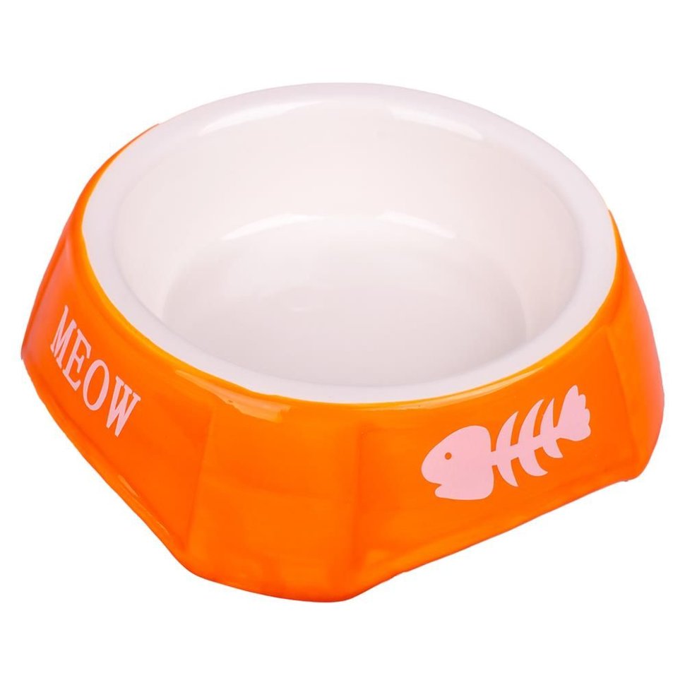 миска керамическая для кошек "mr.kranch" с рыбками, 140 мл (оранжевая)