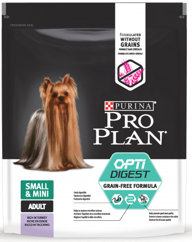 сухой беззерновой корм для собак мелких пород "pro plan grain free" (проплан) с индейкой
