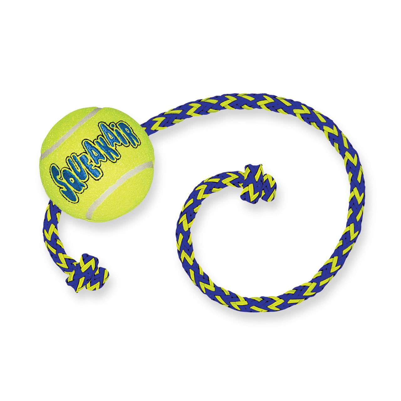игрушка для собак "kong air" теннисный мяч с канатом (средний)