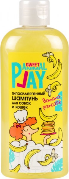 шампунь гипоаллергенный для собак и кошек "animal play sweet" с ароматом бананового панкейка, 300 мл