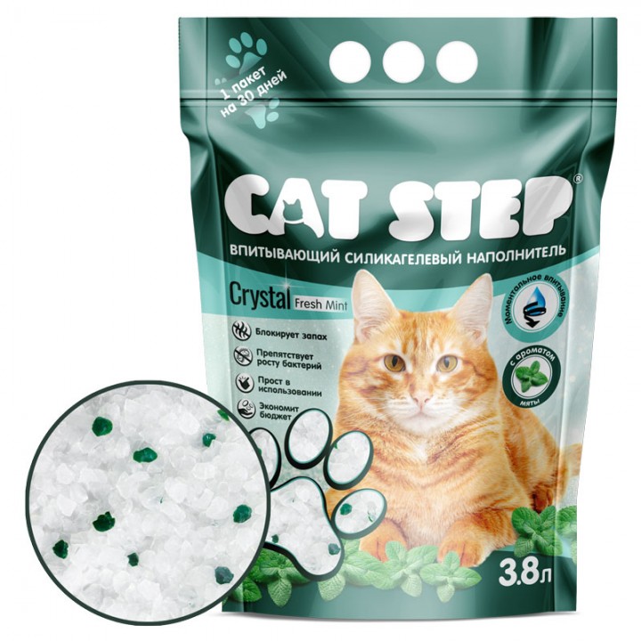 наполнитель для кошачьего туалета "cat step crystal fresh mint" (кэт степ) силикагелевый