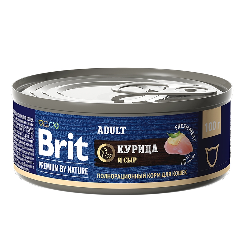 консервы для кошек "brit premium by nature"(брит) с мясом курицы и сыром