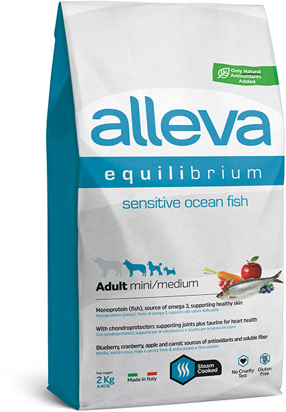 полнорационный сухой корм для взрослых собак мелких и средних пород "alleva equilibrium sensitive lamb & ocean fish mini/medium"(аллева эквилибриум сенситив) океаническая рыба