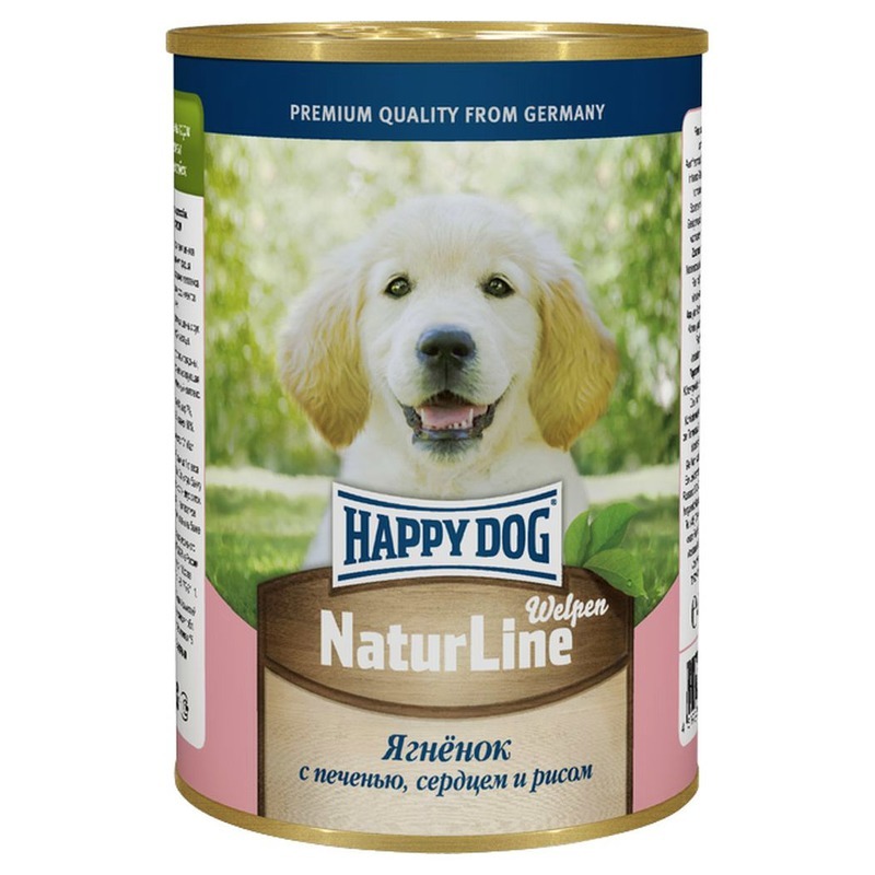 консервы для щенков "happy dog" (хэппи дог) с ягнёнком, печенью, сердцем и рисом