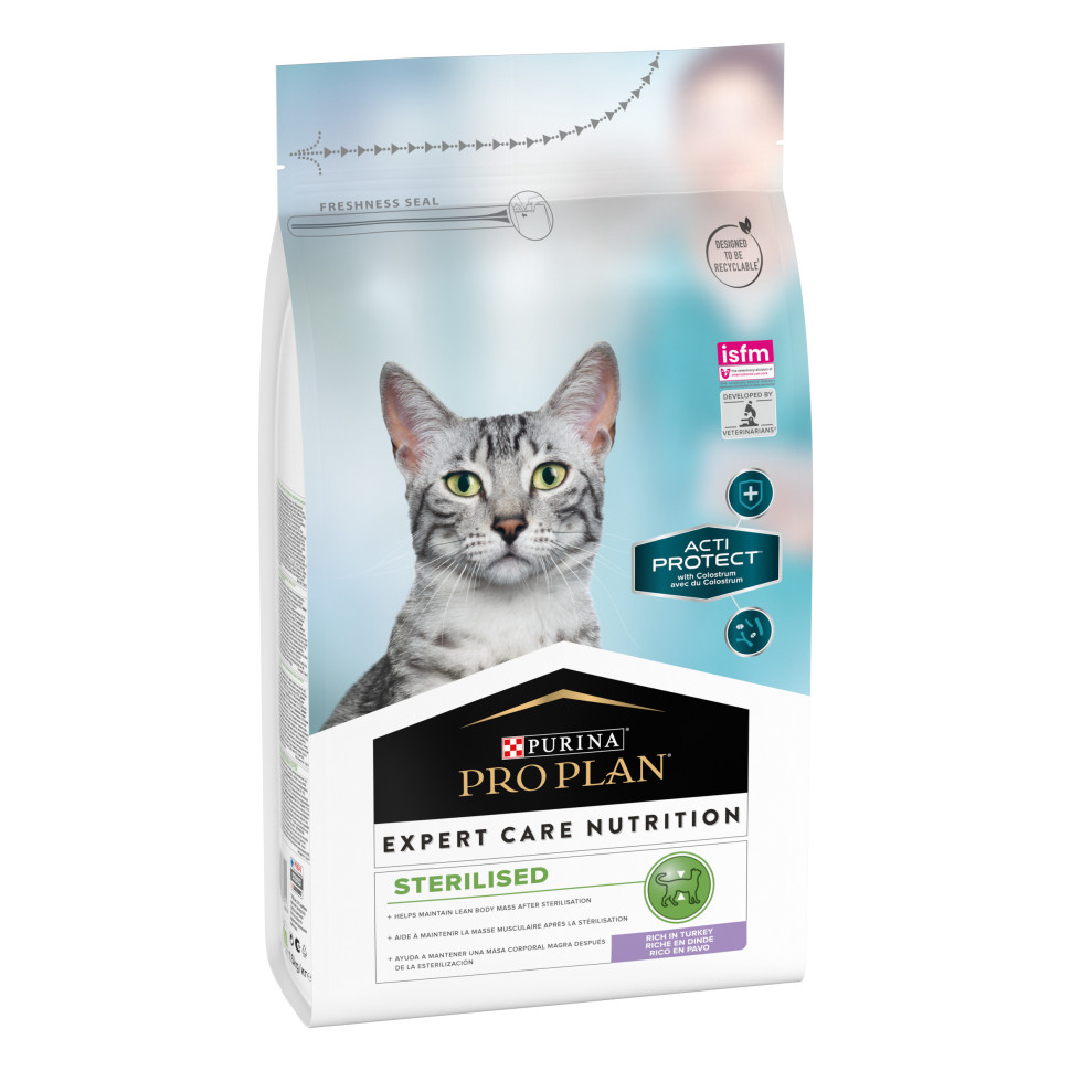 сухой корм для стерилизованных кошек и кастрированных котов "pro plan acti protect" (проплан) с высоким содержанием индейки
