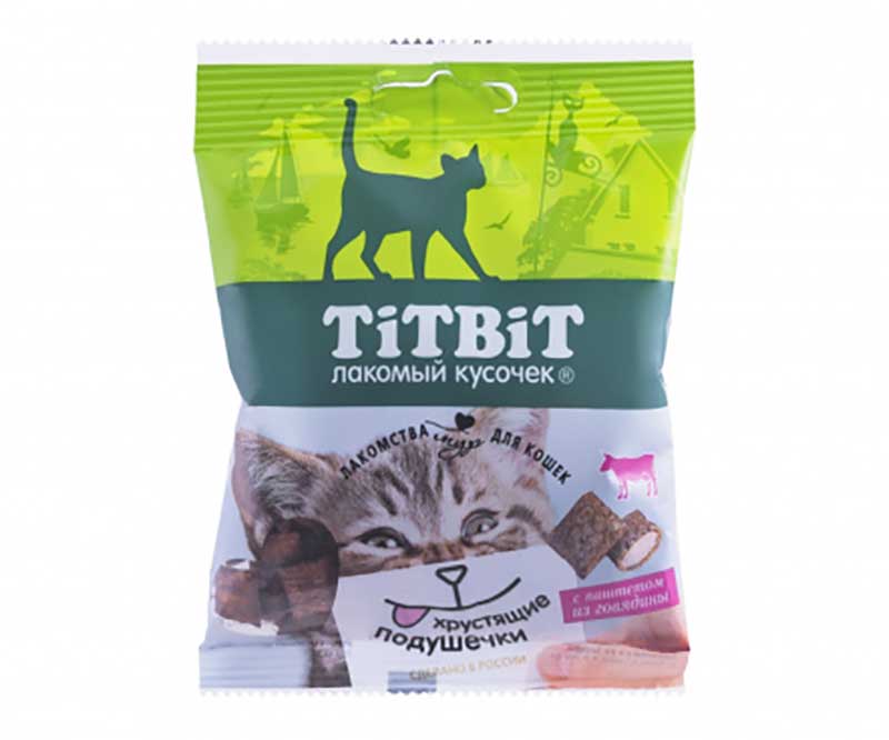 лакомство для кошек "titbit" (титбит) хрустящие подушечки с паштетом из говядины