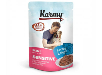 паучи "karmy sensitive mini" для собак лосось в соусе